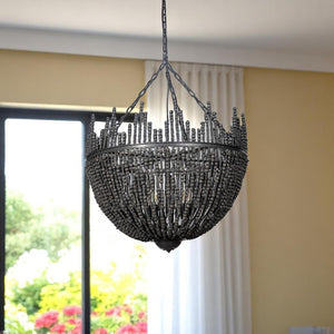 HomeRoots Black Dimmable Four-Light Chandelier with Elegant Bead Accents – Modern Empire Design for Any Space 611345