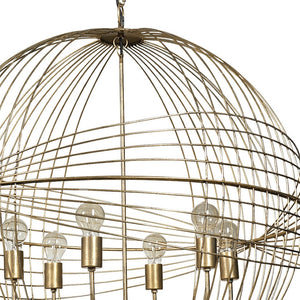 HomeRoots Gold Caged Six-Light Chandelier: Modern Industrial Design with Adjustable Height & Dimmable Glass Shades 611346