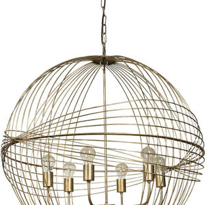 HomeRoots Gold Caged Six-Light Chandelier: Modern Industrial Design with Adjustable Height & Dimmable Glass Shades 611346
