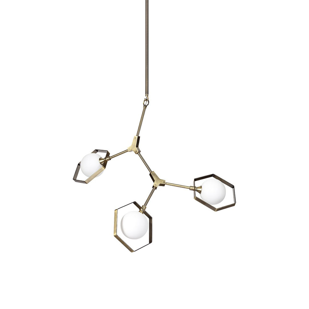 HomeRoots Champagne Modern Geometric Three-Light Dimmable Chandelier with White Shades for Elegant Spaces 611349