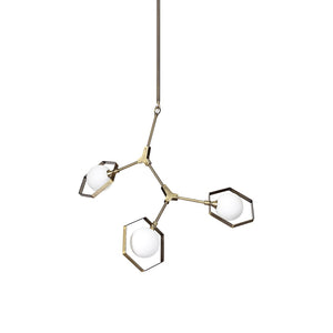 HomeRoots Champagne Modern Geometric Three-Light Dimmable Chandelier with White Shades for Elegant Spaces 611349