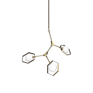 HomeRoots Champagne Modern Geometric Three-Light Dimmable Chandelier with White Shades for Elegant Spaces 611349