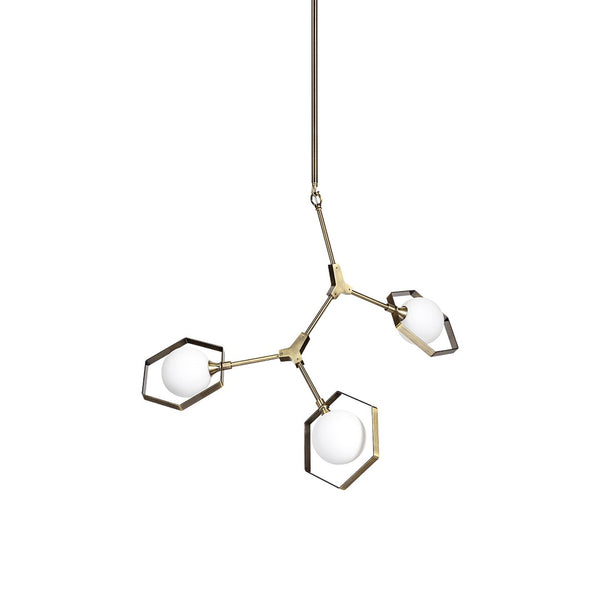 HomeRoots Champagne Modern Geometric Three-Light Dimmable Chandelier with White Shades for Elegant Spaces 611349