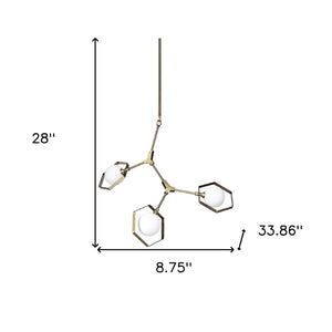 HomeRoots Champagne Modern Geometric Three-Light Dimmable Chandelier with White Shades for Elegant Spaces 611349