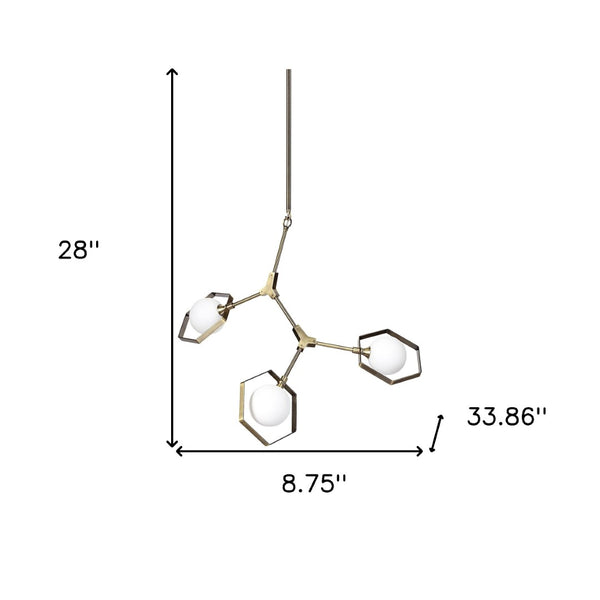 HomeRoots Champagne Modern Geometric Three-Light Dimmable Chandelier with White Shades for Elegant Spaces 611349