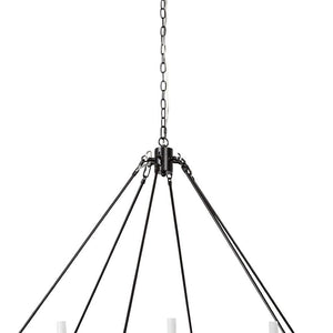HomeRoots Black Candle-Style Twelve-Light Chandelier - Modern Farmhouse Wagon-Wheel Design for Elegant Spaces 611350