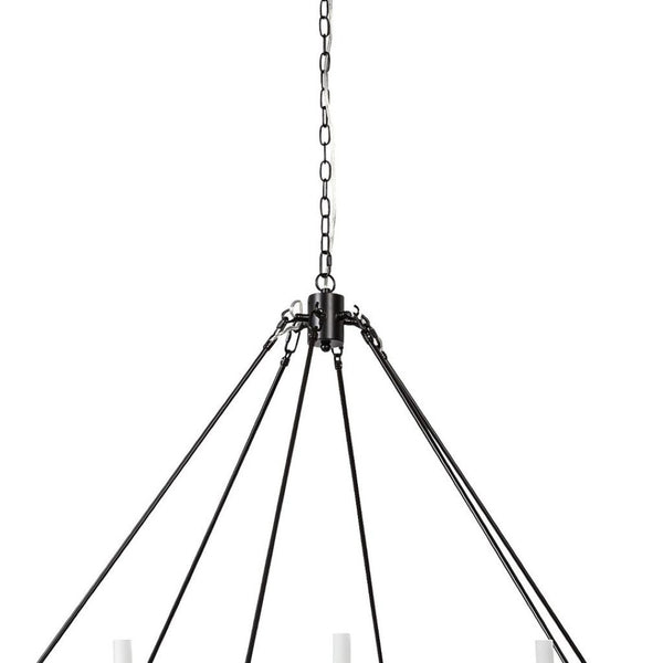 HomeRoots Black Candle-Style Twelve-Light Chandelier - Modern Farmhouse Wagon-Wheel Design for Elegant Spaces 611350