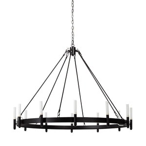 HomeRoots Black Candle-Style Twelve-Light Chandelier - Modern Farmhouse Wagon-Wheel Design for Elegant Spaces 611350