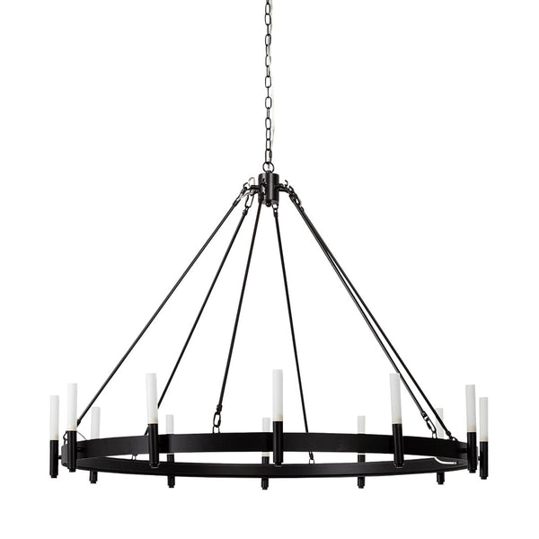 HomeRoots Black Candle-Style Twelve-Light Chandelier - Modern Farmhouse Wagon-Wheel Design for Elegant Spaces 611350