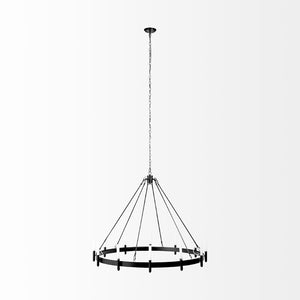 HomeRoots Black Candle-Style Twelve-Light Chandelier - Modern Farmhouse Wagon-Wheel Design for Elegant Spaces 611350