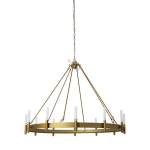 HomeRoots Gold Candle-Style Twelve-Light Chandelier: Elegant Dimmable Glass Fixture for Modern Farmhouse Decor 611351