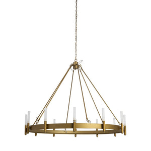 HomeRoots Gold Candle-Style Twelve-Light Chandelier: Elegant Dimmable Glass Fixture for Modern Farmhouse Decor 611351