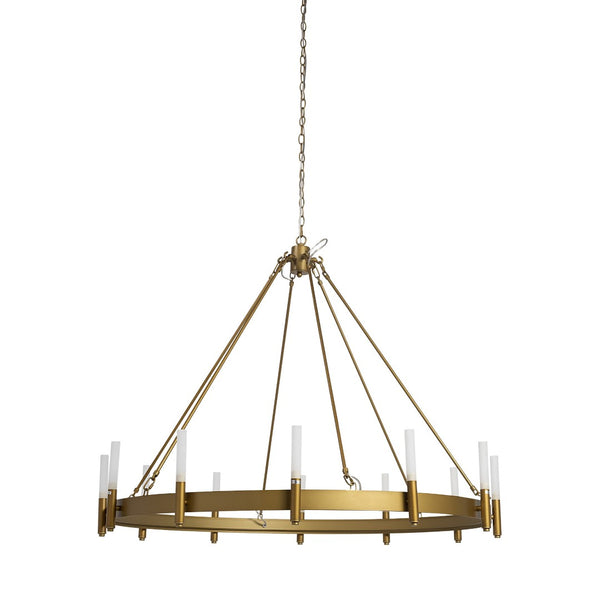 HomeRoots Gold Candle-Style Twelve-Light Chandelier: Elegant Dimmable Glass Fixture for Modern Farmhouse Decor 611351