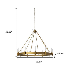 HomeRoots Gold Candle-Style Twelve-Light Chandelier: Elegant Dimmable Glass Fixture for Modern Farmhouse Decor 611351