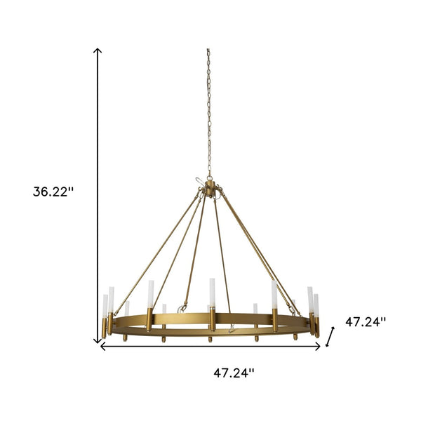 HomeRoots Gold Candle-Style Twelve-Light Chandelier: Elegant Dimmable Glass Fixture for Modern Farmhouse Decor 611351
