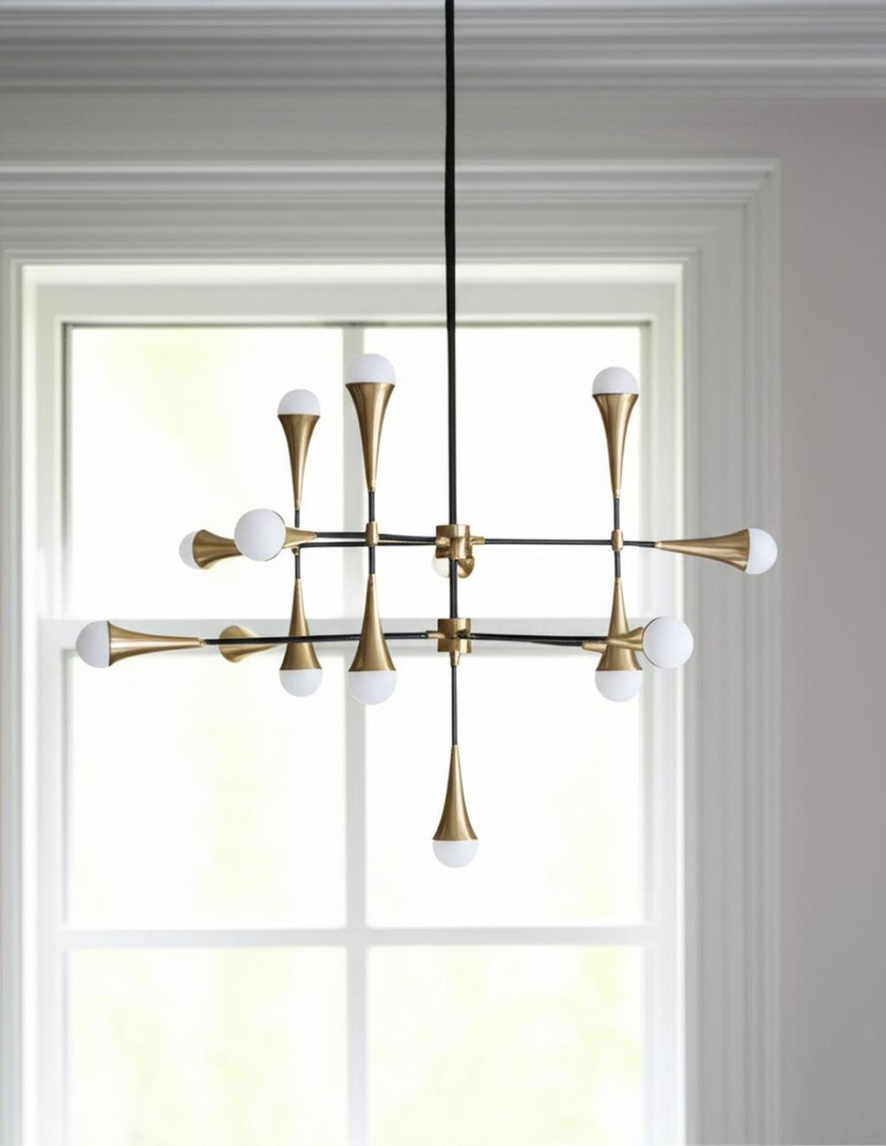 HomeRoots Gold and Black Sputnik Chandelier - Dimmable Multi-Light Fixture for Modern Elegance in Any Space 611352