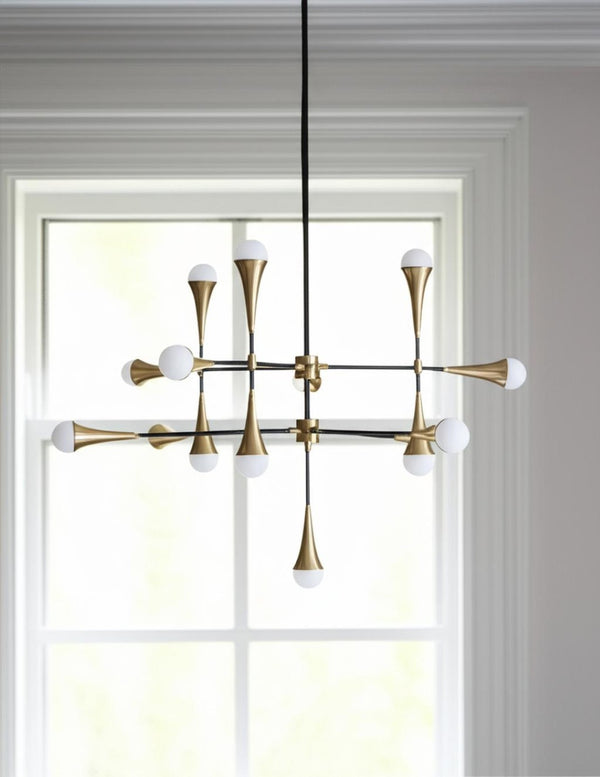 HomeRoots Gold and Black Sputnik Chandelier - Dimmable Multi-Light Fixture for Modern Elegance in Any Space 611352