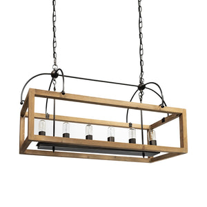 HomeRoots Natural Candle-Style Six-Light Chandelier: Modern Wood & Metal Design for Elegant Ambiance 611353