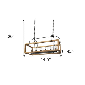 HomeRoots Natural Candle-Style Six-Light Chandelier: Modern Wood & Metal Design for Elegant Ambiance 611353
