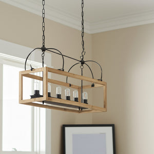 HomeRoots Natural Candle-Style Six-Light Chandelier: Modern Wood & Metal Design for Elegant Ambiance 611353