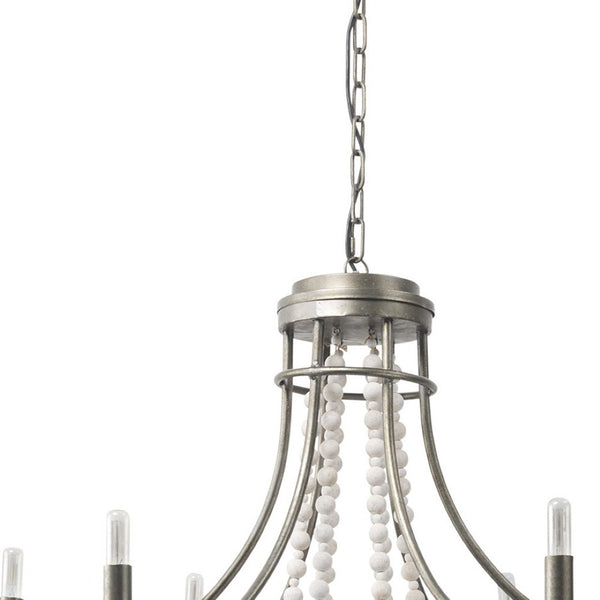 HomeRoots White Elegant Dimmable Chandelier - Six-Light Candle-Style Fixture with Bead Accents for Any Space 611354