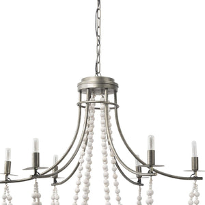 HomeRoots White Elegant Dimmable Chandelier - Six-Light Candle-Style Fixture with Bead Accents for Any Space 611354
