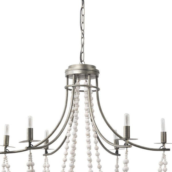 HomeRoots White Elegant Dimmable Chandelier - Six-Light Candle-Style Fixture with Bead Accents for Any Space 611354