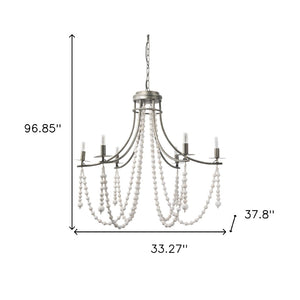 HomeRoots White Elegant Dimmable Chandelier - Six-Light Candle-Style Fixture with Bead Accents for Any Space 611354