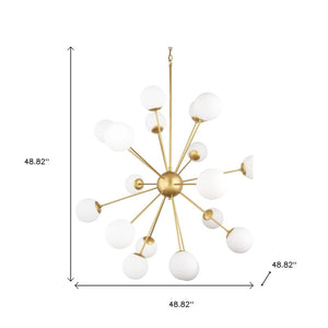 HomeRoots Gold Sputnik Dimmable Chandelier with Frosted Glass Globes - Mid-Century Elegance for Any Space 611356