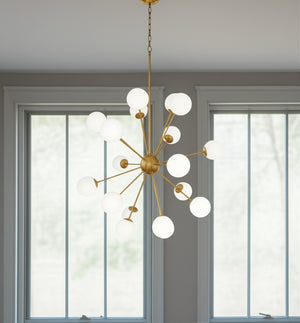 HomeRoots Gold Sputnik Dimmable Chandelier with Frosted Glass Globes - Mid-Century Elegance for Any Space 611356