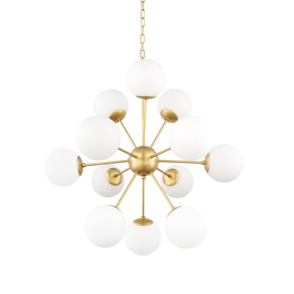 HomeRoots Gold Sputnik Eleven-Light Chandelier - Modern Dimmable Fixture with Frosted Glass & White Shades 611357