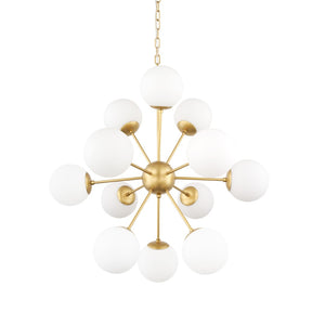 HomeRoots Gold Sputnik Eleven-Light Chandelier - Modern Dimmable Fixture with Frosted Glass & White Shades 611357