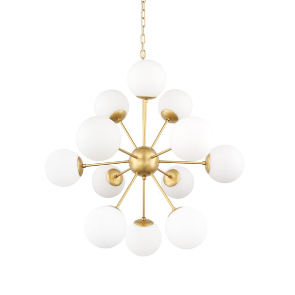 HomeRoots Gold Sputnik Eleven-Light Chandelier - Modern Dimmable Fixture with Frosted Glass & White Shades 611357
