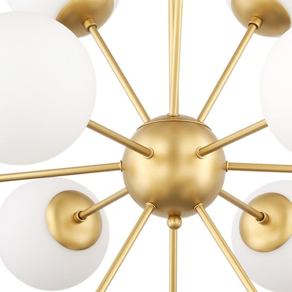 HomeRoots Gold Sputnik Eleven-Light Chandelier - Modern Dimmable Fixture with Frosted Glass & White Shades 611357