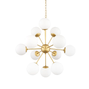 HomeRoots Gold Sputnik Eleven-Light Chandelier - Modern Dimmable Fixture with Frosted Glass & White Shades 611357