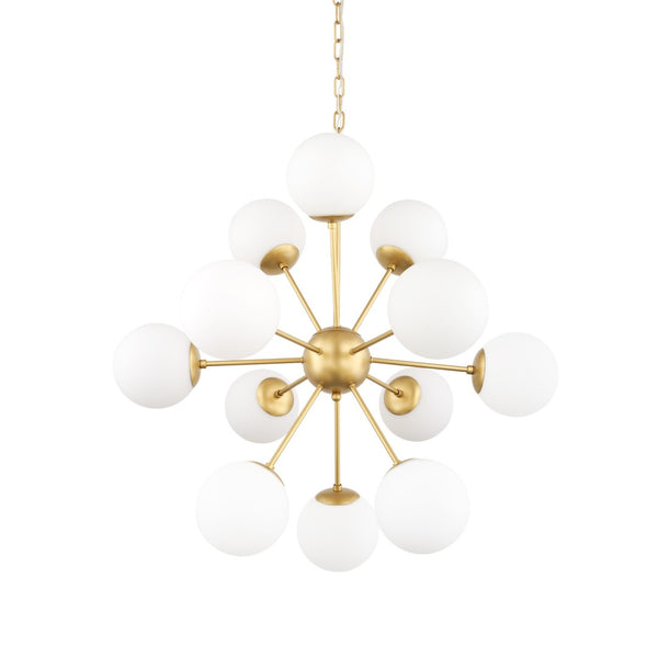 HomeRoots Gold Sputnik Eleven-Light Chandelier - Modern Dimmable Fixture with Frosted Glass & White Shades 611357