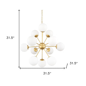 HomeRoots Gold Sputnik Eleven-Light Chandelier - Modern Dimmable Fixture with Frosted Glass & White Shades 611357
