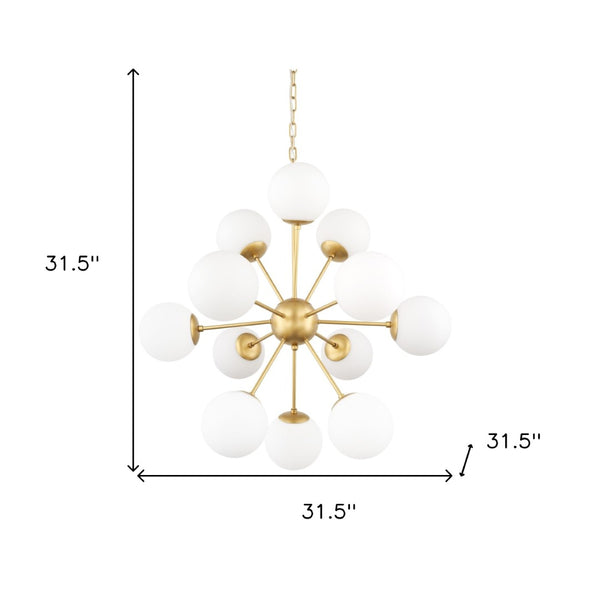 HomeRoots Gold Sputnik Eleven-Light Chandelier - Modern Dimmable Fixture with Frosted Glass & White Shades 611357
