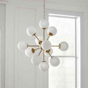 HomeRoots Gold Sputnik Eleven-Light Chandelier - Modern Dimmable Fixture with Frosted Glass & White Shades 611357