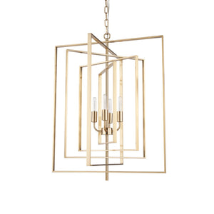 HomeRoots Antiqued Gold Geometric Chandelier - Four Light Dimmable Design for Elegant Interiors & Adjustable Style 611358