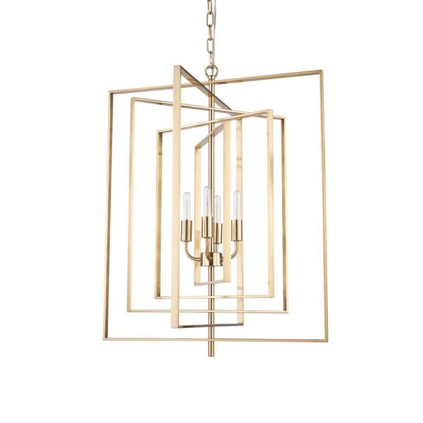 HomeRoots Antiqued Gold Geometric Chandelier - Four Light Dimmable Design for Elegant Interiors & Adjustable Style 611358