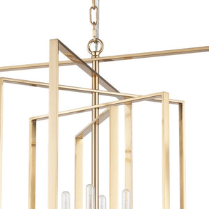 HomeRoots Antiqued Gold Geometric Chandelier - Four Light Dimmable Design for Elegant Interiors & Adjustable Style 611358