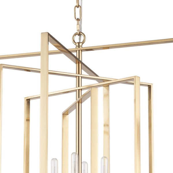 HomeRoots Antiqued Gold Geometric Chandelier - Four Light Dimmable Design for Elegant Interiors & Adjustable Style 611358