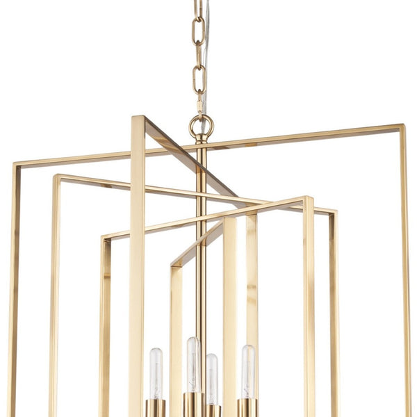HomeRoots Antiqued Gold Geometric Chandelier - Four Light Dimmable Design for Elegant Interiors & Adjustable Style 611358