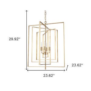 HomeRoots Antiqued Gold Geometric Chandelier - Four Light Dimmable Design for Elegant Interiors & Adjustable Style 611358