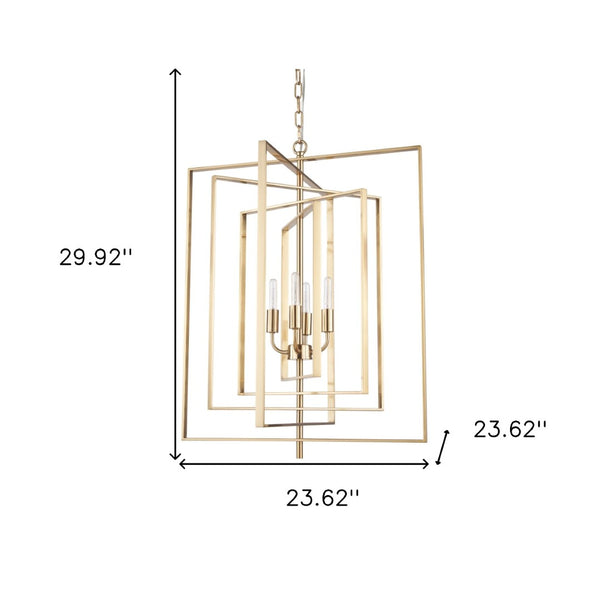 HomeRoots Antiqued Gold Geometric Chandelier - Four Light Dimmable Design for Elegant Interiors & Adjustable Style 611358