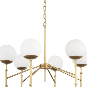 HomeRoots Gold Sputnik Six-Light Dimmable Chandelier with Frosted Glass Shades for Modern Elegance & Warmth 611359