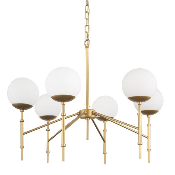 HomeRoots Gold Sputnik Six-Light Dimmable Chandelier with Frosted Glass Shades for Modern Elegance & Warmth 611359