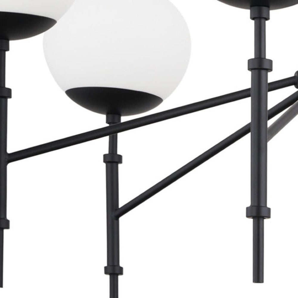 HomeRoots Black Sputnik Six-Light Chandelier - Mid-Century Modern Metal & Frosted Glass Fixture for Any Room 611360