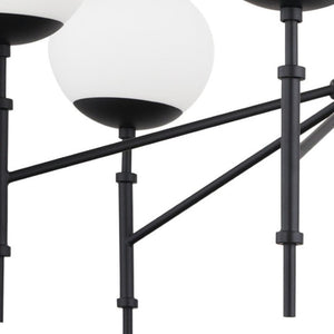 HomeRoots Black Sputnik Six-Light Chandelier - Mid-Century Modern Metal & Frosted Glass Fixture for Any Room 611360